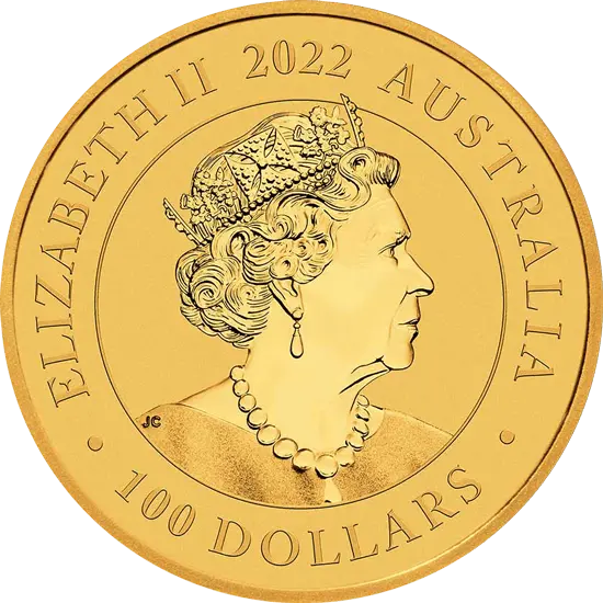 Rückseite Goldmünze 1 Gold Australien Schwan 2022, der Hersteller Perth Mint