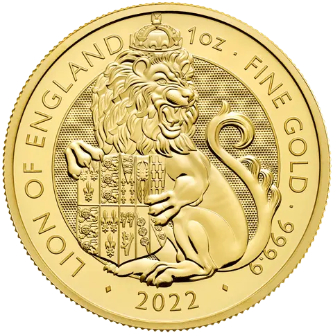 Vorderseite Goldmünze 1 Unze The Royal Tudor Beasts - Lion of England 2022, der Hersteller Royal Mint