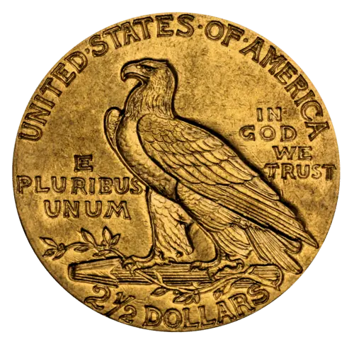 Rückseite Goldmünze 3,76 Gramm 2,5 Dollar USA Indian Head diverse Jahrgänge, der Hersteller United States Mint