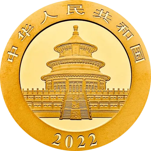 Rückseite Goldmünze 30 g China Panda 2022, der Hersteller China Mint / China Gold Coin Inc./ Shanghai Mint 