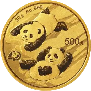 Vorderseite Goldmünze 30 g China Panda 2022, der Hersteller China Mint / China Gold Coin Inc./ Shanghai Mint 