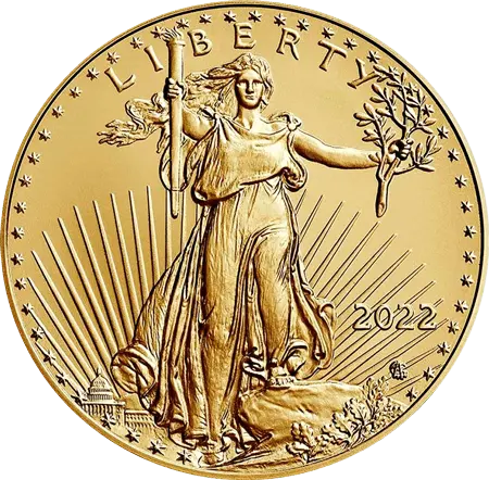 Vorderseite Goldmünze 1 Unze American Eagle 2022 Typ 2, der Hersteller United States Mint