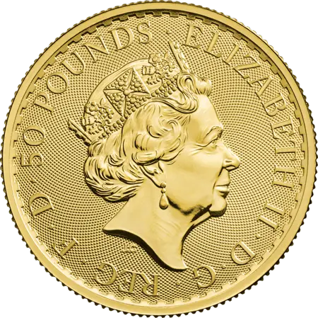 Rückseite Goldmünze 1/2 Unze Britannia Elizabeth II. 2023, der Hersteller Royal Mint