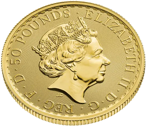 Obenansicht Rückseite Goldmünze 1/2 Unze Britannia Elizabeth II.  2023, der Hersteller Royal Mint