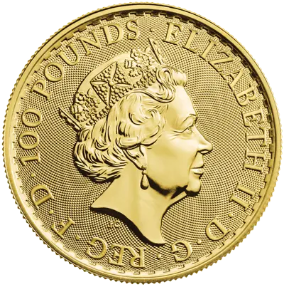 Rückseite Goldmünze 1 Unze Britannia 2023, der Hersteller Royal Mint Elizabeth II.