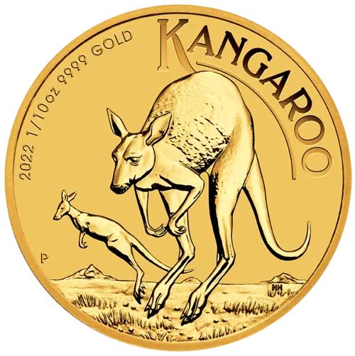 Vorderseite Goldmünze 1/10 Unze Australien Känguru 2022, der Hersteller Perth Mint Australia