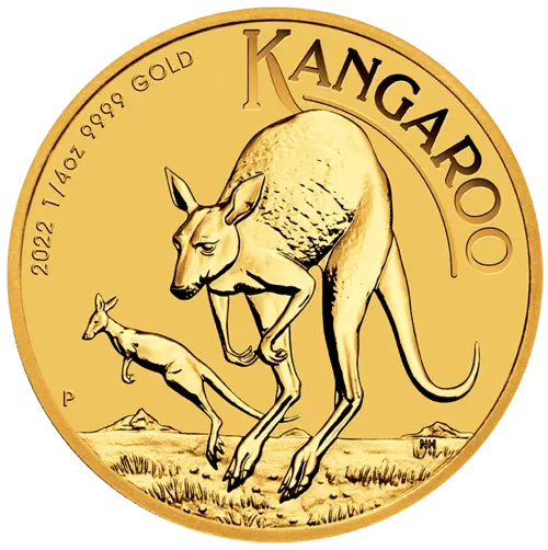 Vorderseite Goldmünze 1/4 Unze Australien Känguru 2022, der Hersteller Perth Mint Australia