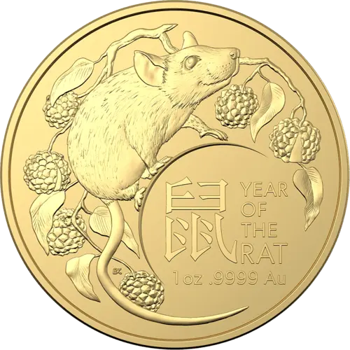 Vorderseite Goldmünze 1 Unze Australien (RAM) Lunar II Ratte 2020, der Hersteller Royal Australian Mint