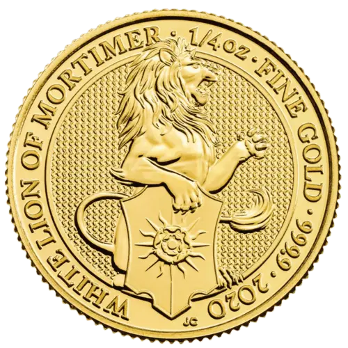 Vorderseite Goldmünze 1/4 Unze The Queen´s Beasts - White Lion of Mortimer 2020, der Hersteller Royal Mint