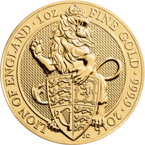 Vorderseite Goldmünze 1 Unze The Queen´s Beasts - Lion of England 2016, der Hersteller Royal Mint