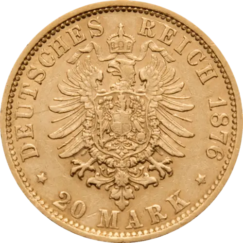 Rückseite Goldmünze 7,17 Gramm 20 Mark Deutsches Kaiserreich diverse Jahrgänge, Hersteller Diverse Münzprägestätten des Deutschen Kaiserreiches