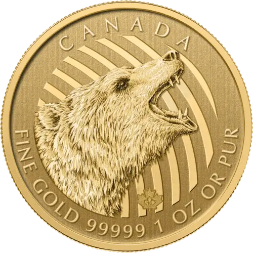 Vorderseite Goldmünze 1 Unze Kanada Grizzly 2016, der Hersteller Royal Canadian Mint