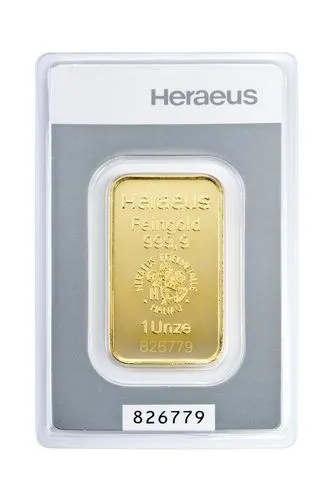 Rückseite Goldbarren Kinebar 1 Unze in spezieller Blisterkarte mit Zertifikat, der Hersteller Argor-Heraeus