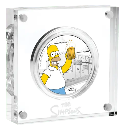 1 Unze Silber The Simpsons Homer Simpson 2019 in Glasrahmen