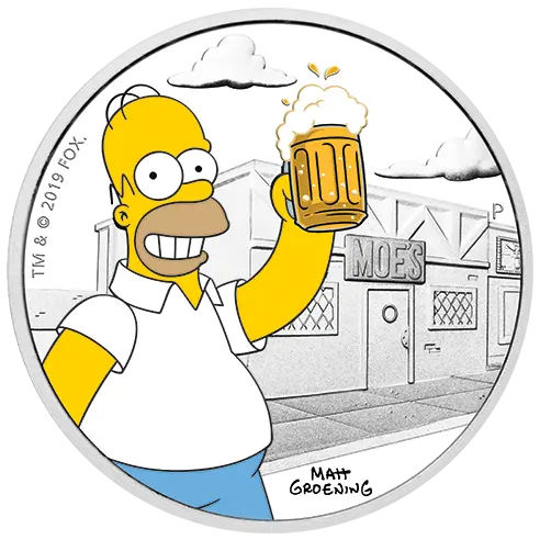 Vorderseite der 1 Unze Silber The Simpsons Homer Simpson 2019 