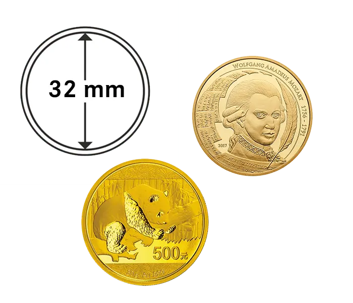 Münzkapsel 32 mm für 1 oz Gold Mozart, 30 g Gold China Panda