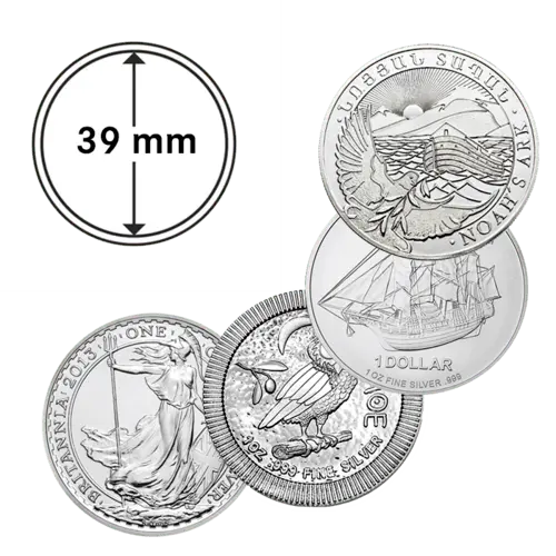 Münzkapsel 39 mm für 1 oz Silber Krügerrand, Arche Noah, Britannia, Eule von Athen