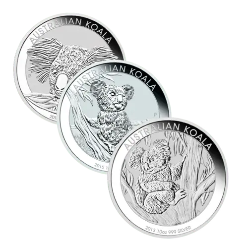 Vorderseite der 10 Unzen Silber Australian Koala diverse Jahrgänge von Hersteller Perth Mint