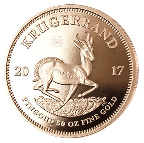 Vorderseite 50 Unzen Gold Krügerrand 50th Anniversary 2017 - Polierte Platte, von dem Hersteller South African Mint