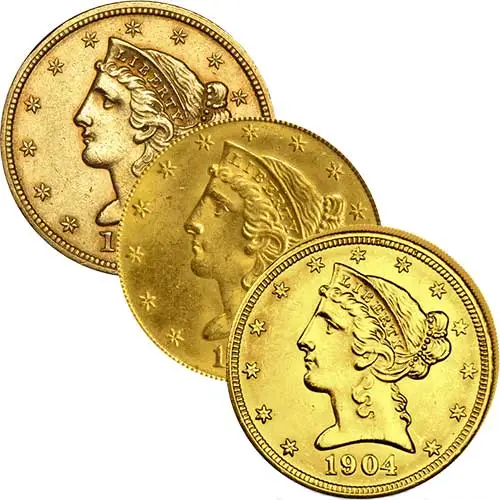 1/4 Unze 5 US-Dollar Liberty Head diverse Jahrgänge