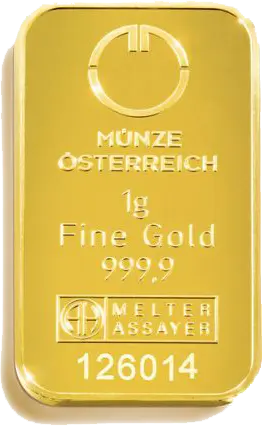 Vorderseite Goldbarren Kinebar Lipizzaner 1 Gramm, der Hersteller Münze Österreich