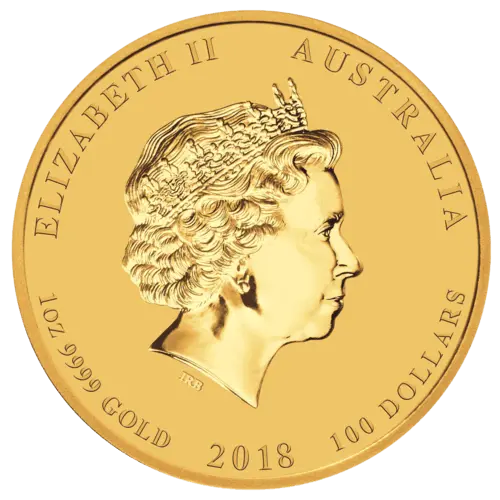 Rückseite Goldmünze 1 Unze Australien Dragon & Phoenix 2018, der Hersteller Perth Mint Australia