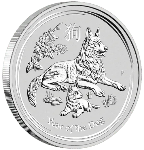 Seitenansicht der 1/2 Unze Silber lunar II Hund 2018 von Hersteller Perth Mint