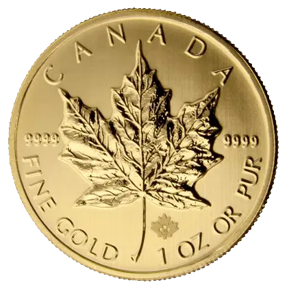 Vorderseite Goldmünze 1 Unze Maple Leaf diverse Jahrgänge, der Hersteller Royal Canadian Mint