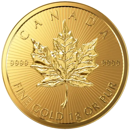 Vorderseite Goldmünze 8 x 1 Gramm Maplegram Maple Leaf, der Hersteller Royal Canadian Mint