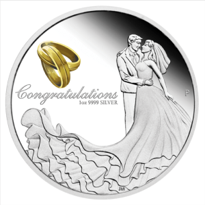 Vorderseite der 1 Unze Silber Hochzeitsmünze 2019 - Polierte Platte von Hersteller Perth Mint
