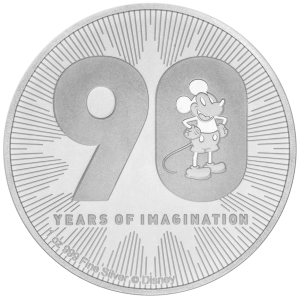 Vorderseite 1 Unze Silber Disney Mickey Mouse 90. Geburtstag 2018, von dem Hersteller New Zealand Mint