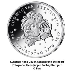 Vorderseite der 20 Euro Gedenkmünze 25 Jahre Ludwig van Beethoven 2020 von Hersteller Münze Deutschland