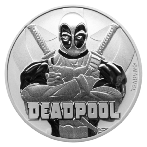 Vorderseite der 1 Unze Silber Marvel Deadpool 2018 von Hersteller Perth Mint