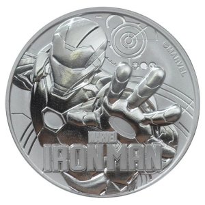 Vorderseite der 1 Unze Silber Marvel Iron man 2018 von Hersteller Perth Mint