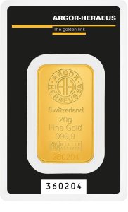 20 g Goldbarren Argor-Heraeus geprägt