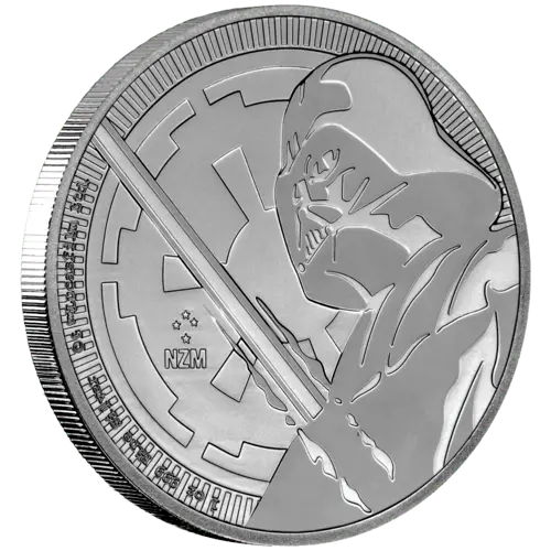 Seitenansicht der 1 Unze Silber Star Wars Darth Vader 2018 von Hersteller New Zealand Mint