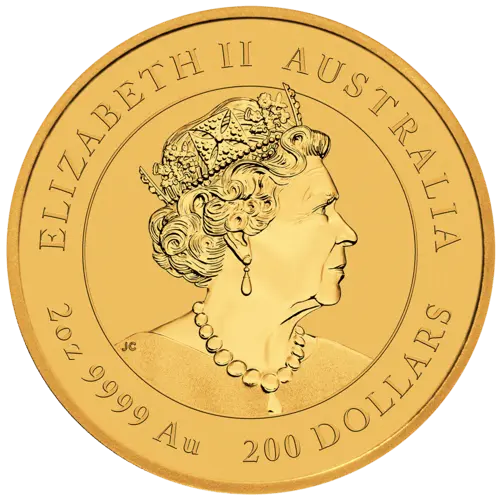 Rückseite Goldmünze 2 Unzen Lunar III Tiger 2022, der Hersteller Perth Mint Australia