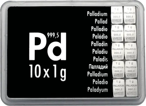 Vorderseite 10 x 1 g CombiBar Palladiumtafel