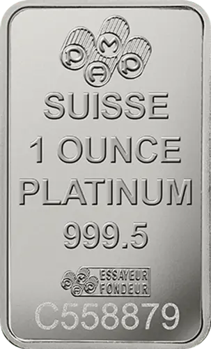 Rückseite 1 Unze Platinbarren PAMP Suisse Fortuna