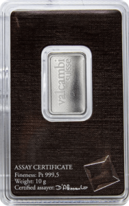 10 g Platinbarren Valcambi Rückseite