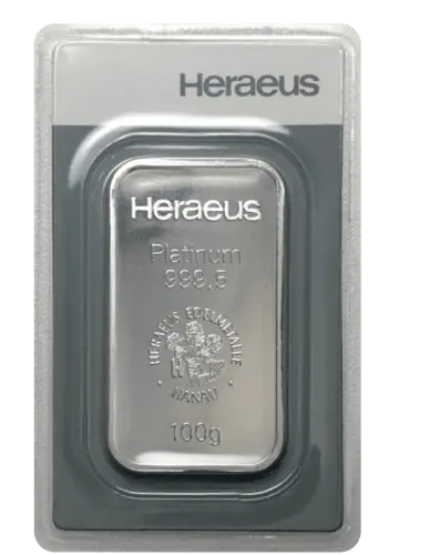 100 g Platinbarren Heraeus geprägt