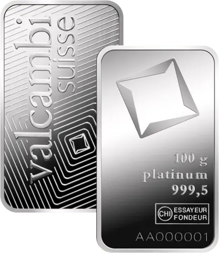 100 g Platinbarren Valcambi geprägt