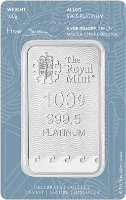 Platinbarren Britannia 100 g Blister Rückseite