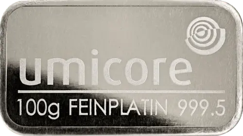 100 g Platinbarren Umicore geprägt