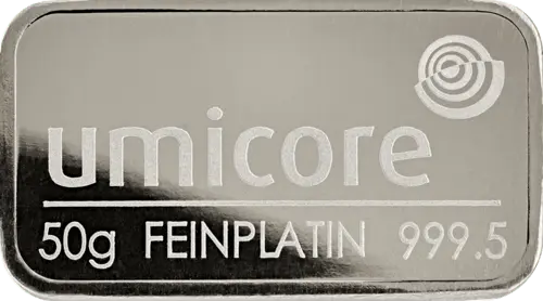 platinbarren umicore 50 g gepraegt