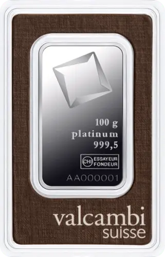 100 g Platinbarren Valcambi geprägt