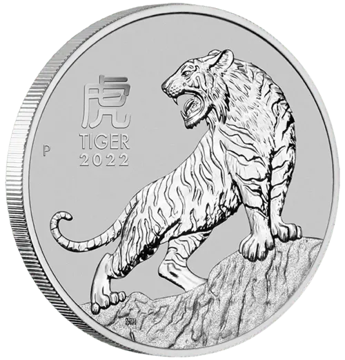 Seitenprofil der 1 Unze Platin Lunar III Tiger 2022 Münze vom Hersteller Perth Mint