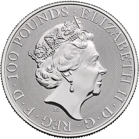 Rückseite der 1 Unze Platin The Queen´s Beasts - White Lion of Mortimer 2021 Münze vom Hersteller Royal Mint