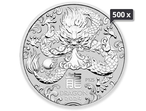 500 x 1 Unze Silber Lunar III Drache 2024