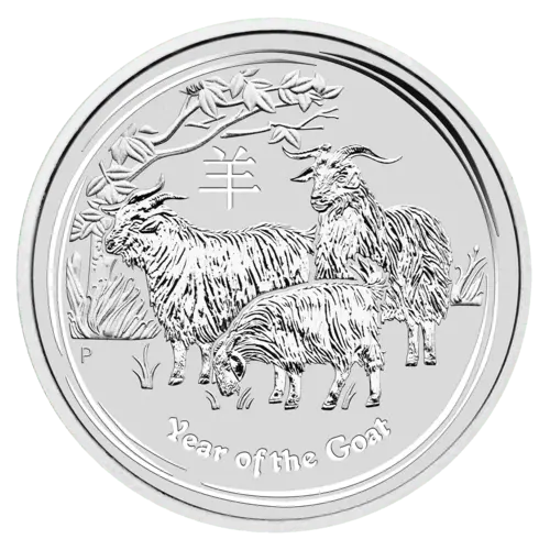 Vorderseite der 1 kg Silber Lunar II Ziege 2015 von Hersteller Perth Mint